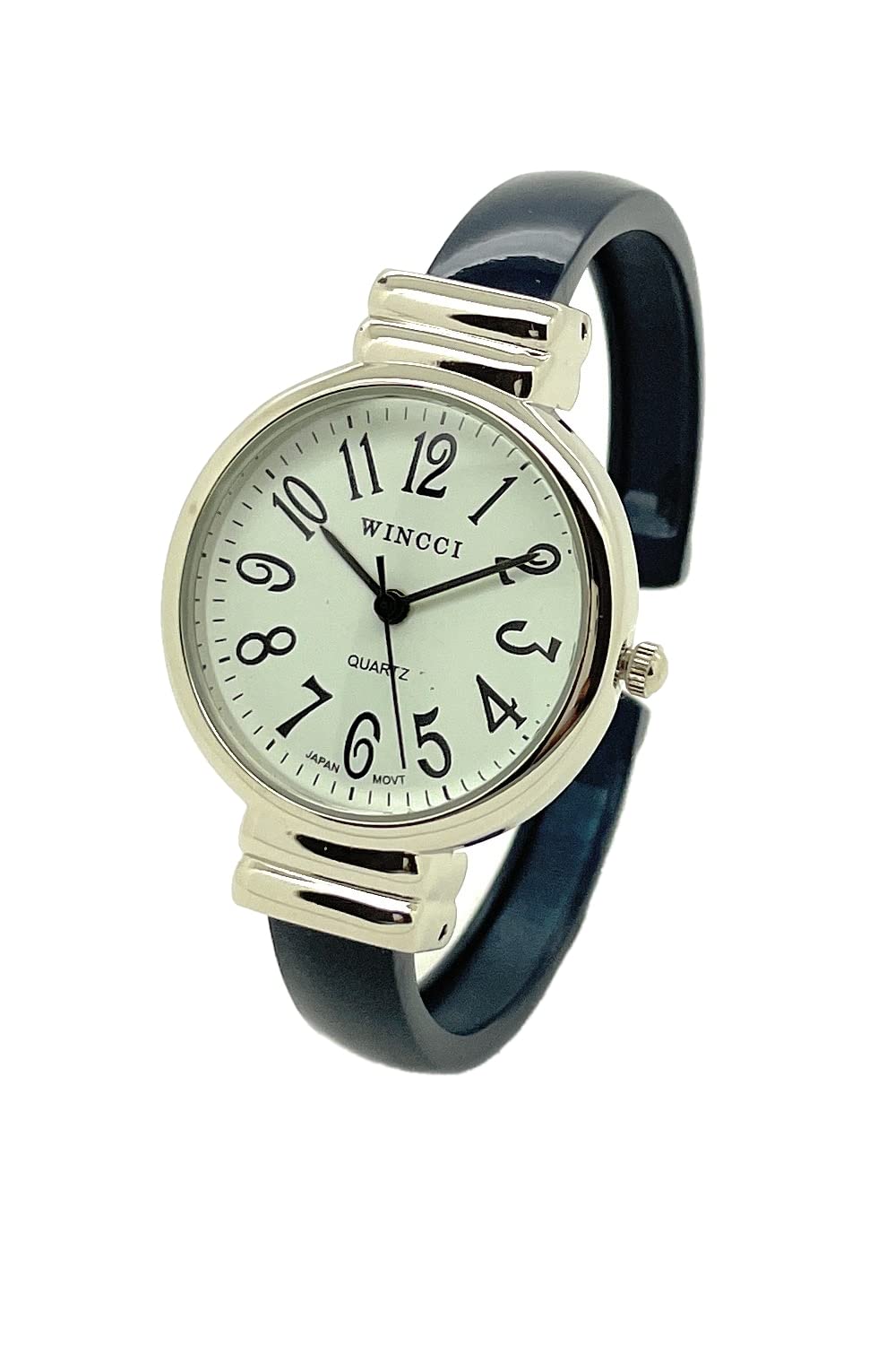 Ladies Metal Bangle Cuff Watch Round Case White Dial Wincci