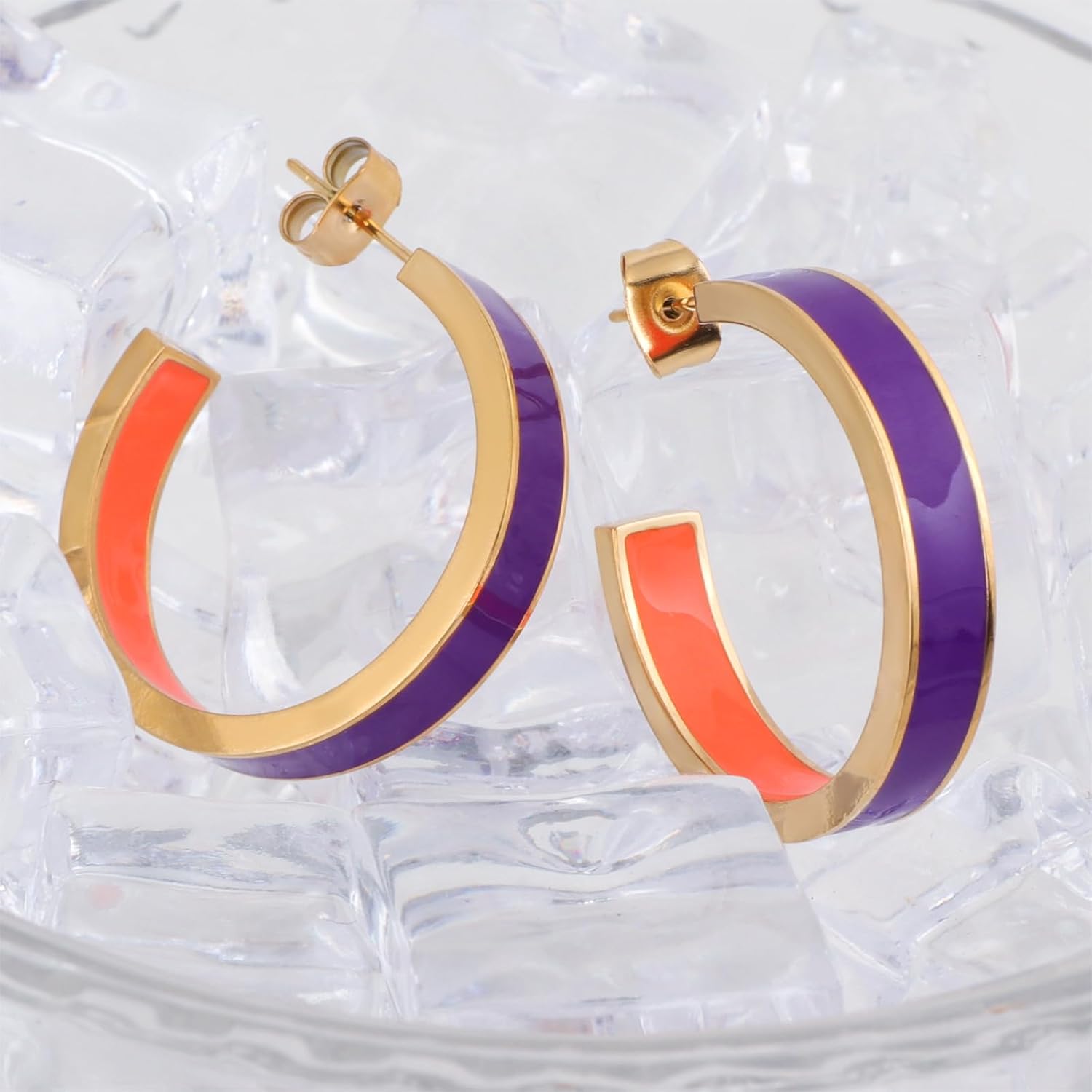 Chunky Gold Earrings for Women C Shaped Round Hoop Earrings 18K Gold Plated Stainless Steel Enamel Earrings Jewelry Gift - Image 8