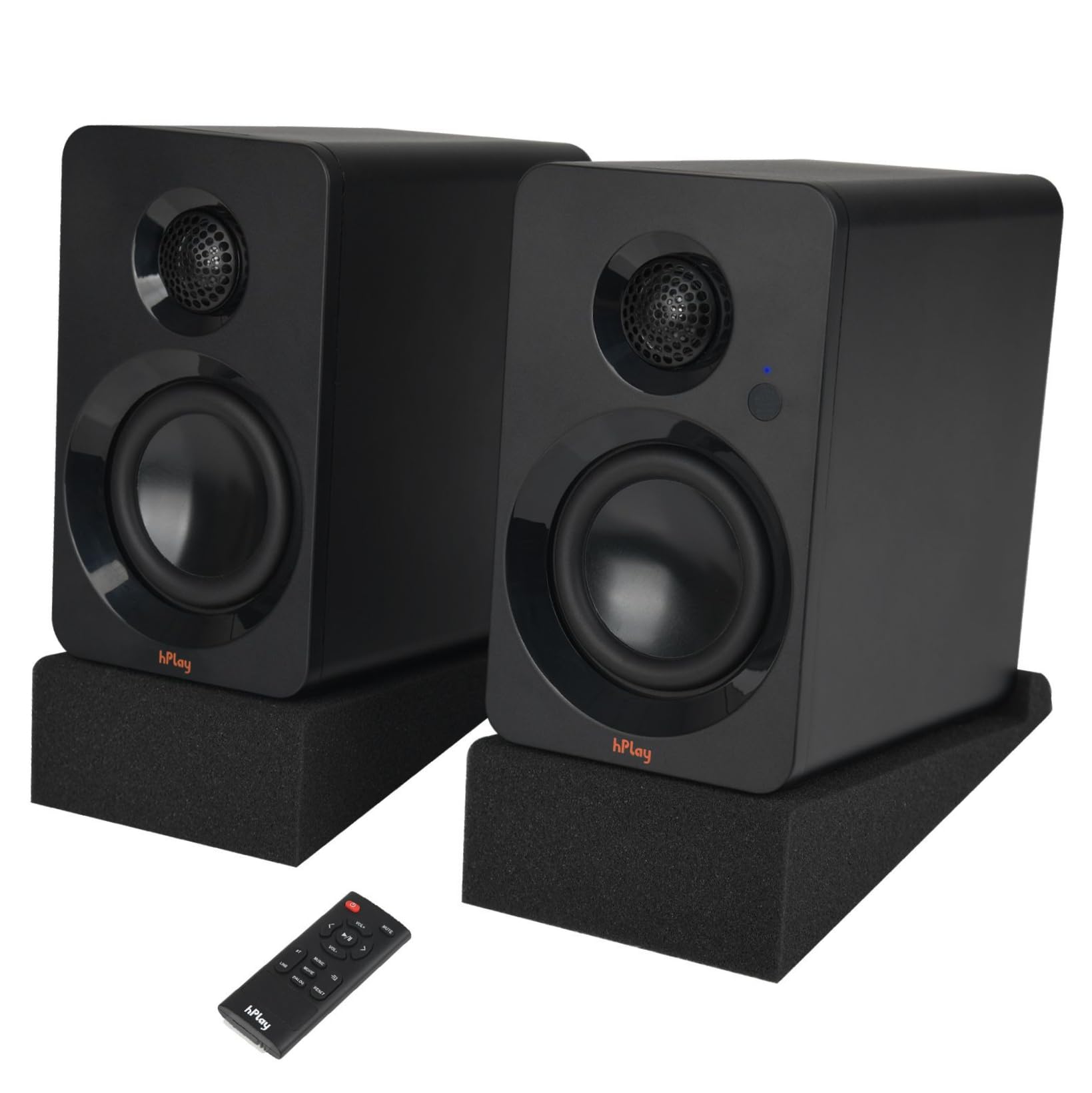 hPlay BS32B Aktivlautsprecher – 60W PC Lautsprecher mit Bluetooth 5.3, USB-C Soundkarte, Subwoofer-Ausgang & Fernbedienung, absorberplatte Lautsprecher, kompakte Regallautsprecher (Schwarz)