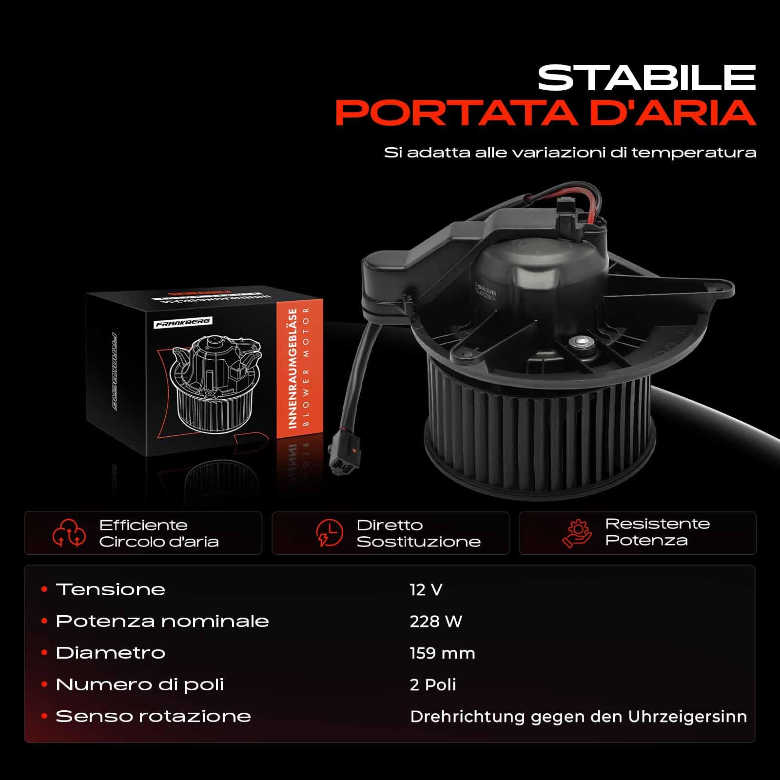 Frankberg Motore del ventilatore Ventilatore del riscaldamento Compatibile con 107 PM PN C1 PM PN Aygo B1 Aygo Furgone/Compatto B1 Replace# 87260,1608175580