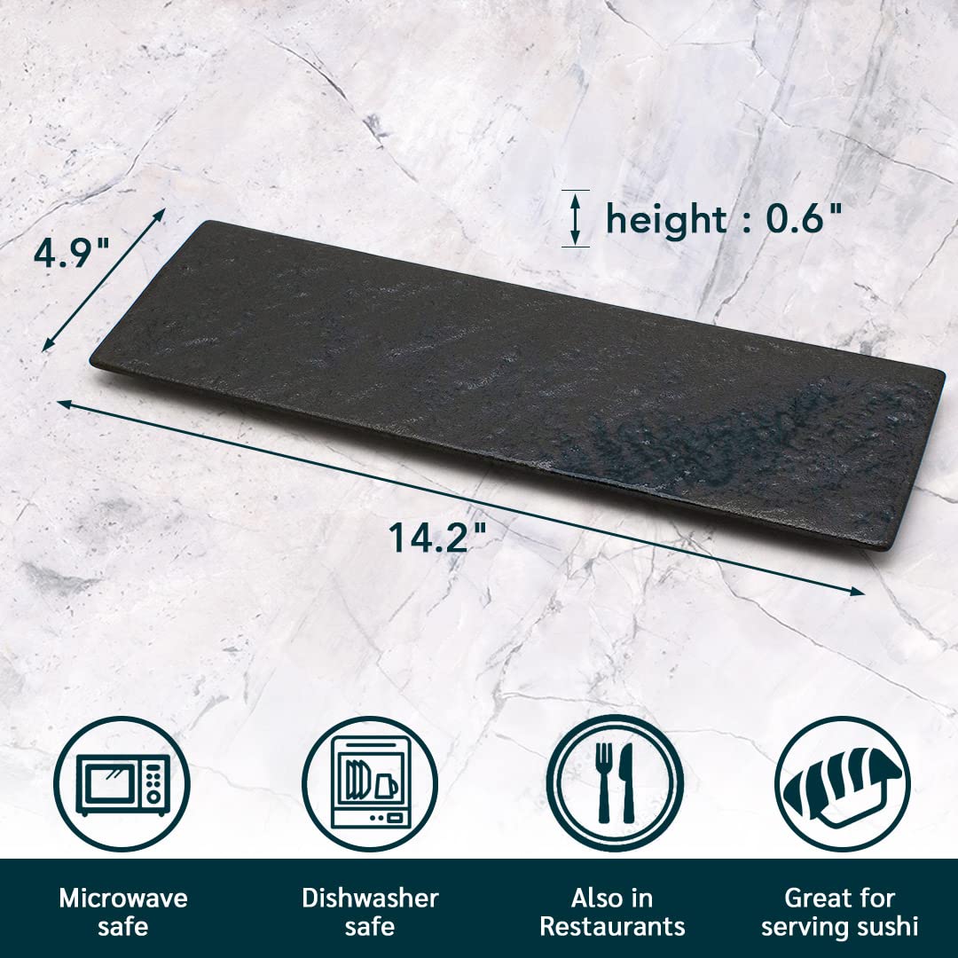 TIKUSAN Serving Platters, Sushi Plate Set of 2, Rectangle Plates Made in Japan, Ceramic Plates for Dinner Party Restaurant for Appetizer, Meat, Dessert (Black) - Image 3
