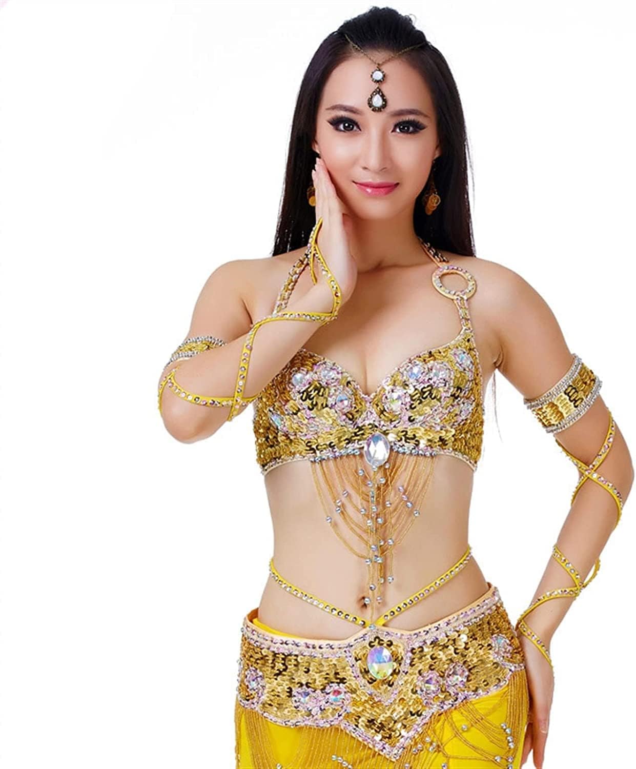 ベリーダンス ブラベルト オレンジと赤のビーズ装飾