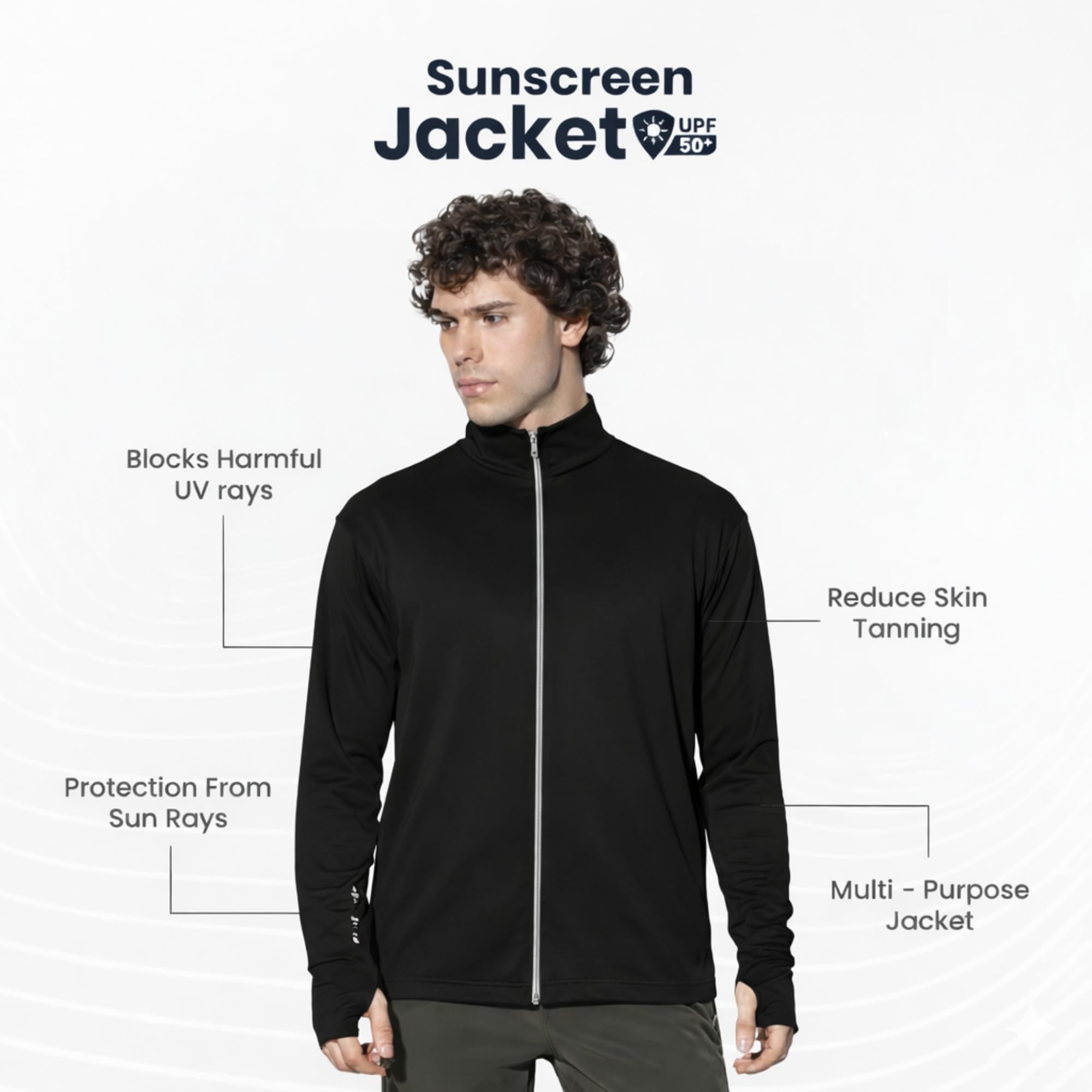 MIA FASHION Sunscreen Jacket for Men | UPF 50+ UV Protection | Lightweight Summer Jacket | Stand Collar with Zipper Closure Black-XXL 3