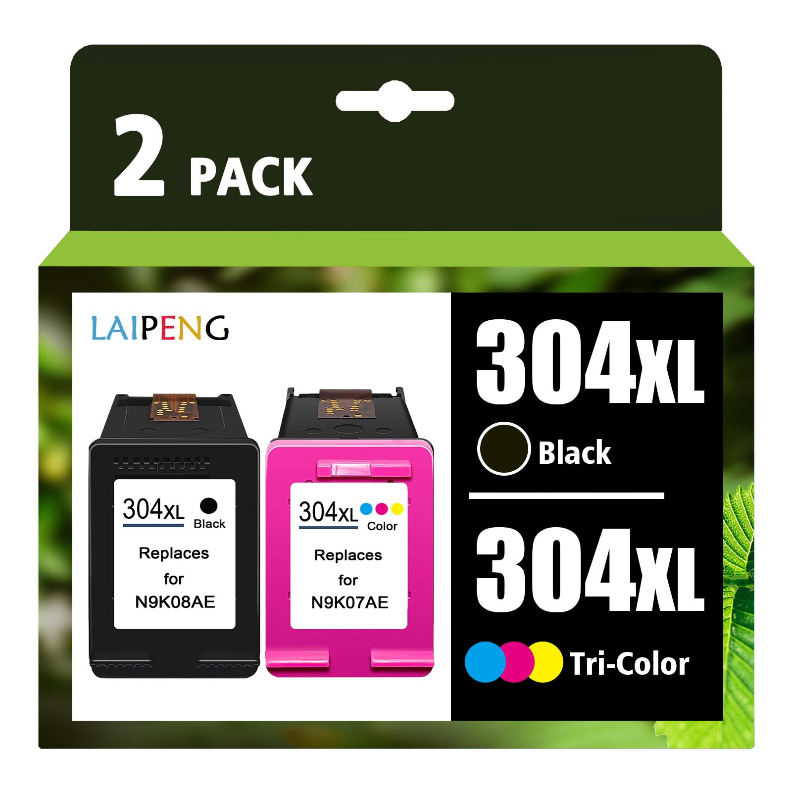 2 Cartuchos de Tinta compatibles con HP 304XL N9K08AE N9K07AE Color Negro para DeskJet 3720 3730
