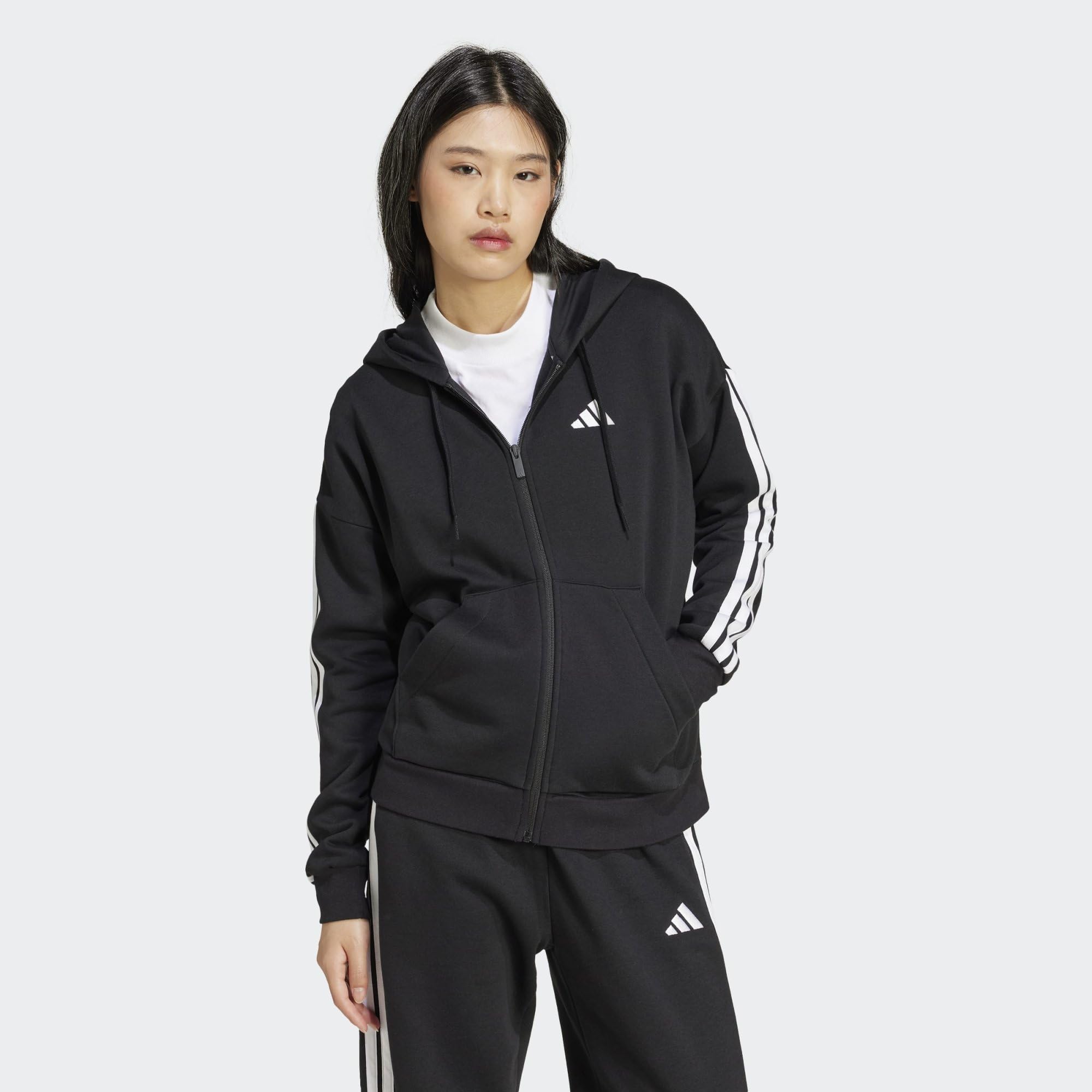 adidas Mujer Essentials 3-Stripes Full-Zip Fleece Hoodie