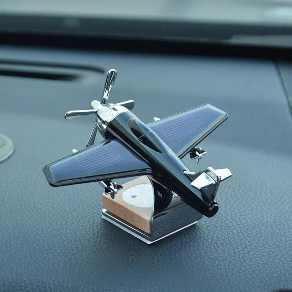 Avión giratorio con energía solar, decoración de aviones de escritorio, decoración interior de coche, regalo de cumpleaños para niños, fácil de usar, A
