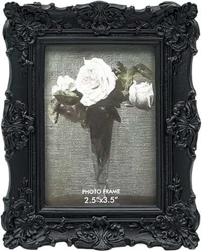 CISOO Marco de fotos pequeño vintage de 2.5 x 3.5 pulgadas, marco de fotos de tamaño cartera negro antiguo para mesa y exhibición de pared, diseño