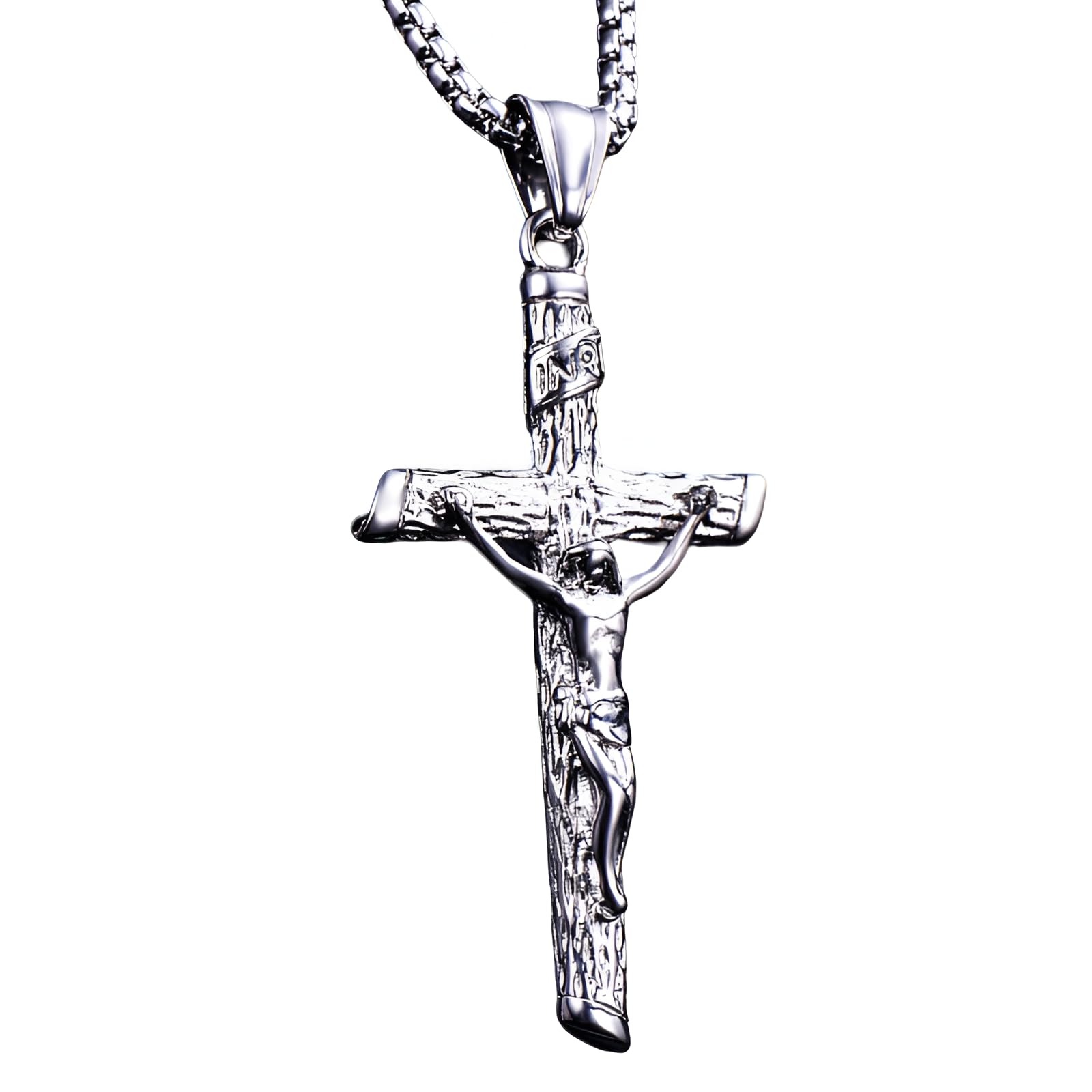 QYYZTQY 925 Sterling Silber Heiliger Benedikt Kruzifix-Halskette für Männer, religiöse christliche Kreuz-Halskette mit Jesus darauf – katholischer Amulett-Kruzifix-Anhänger für Männer,