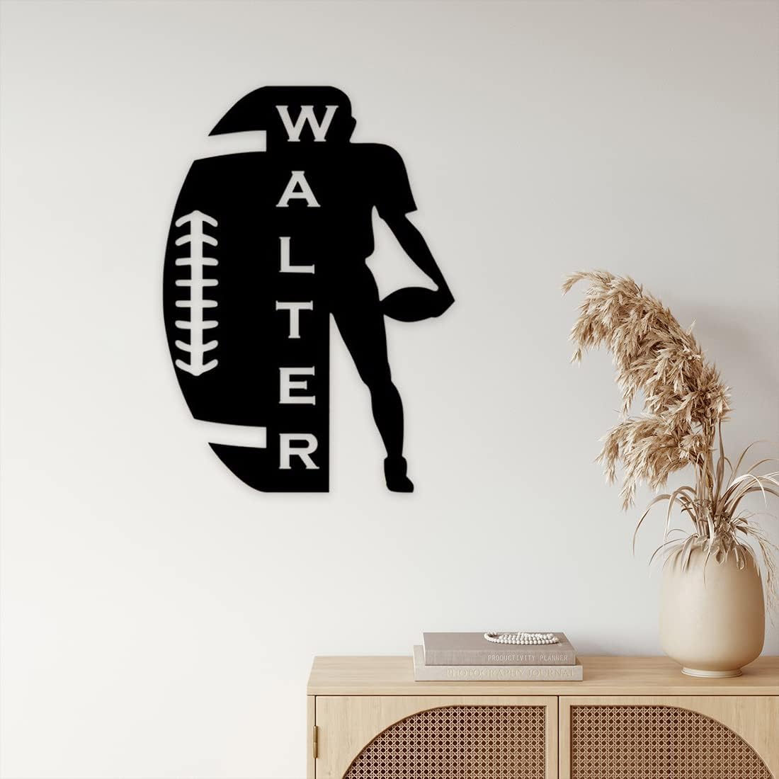 Amabery Personalized Wooden LED Wall Hanging Football Sign Night Light Custom Name Rugby Lamp with 16 Changing Colors,Deal for Kids and Adults for Room Living Room Home Decoration (Football Sign-4)