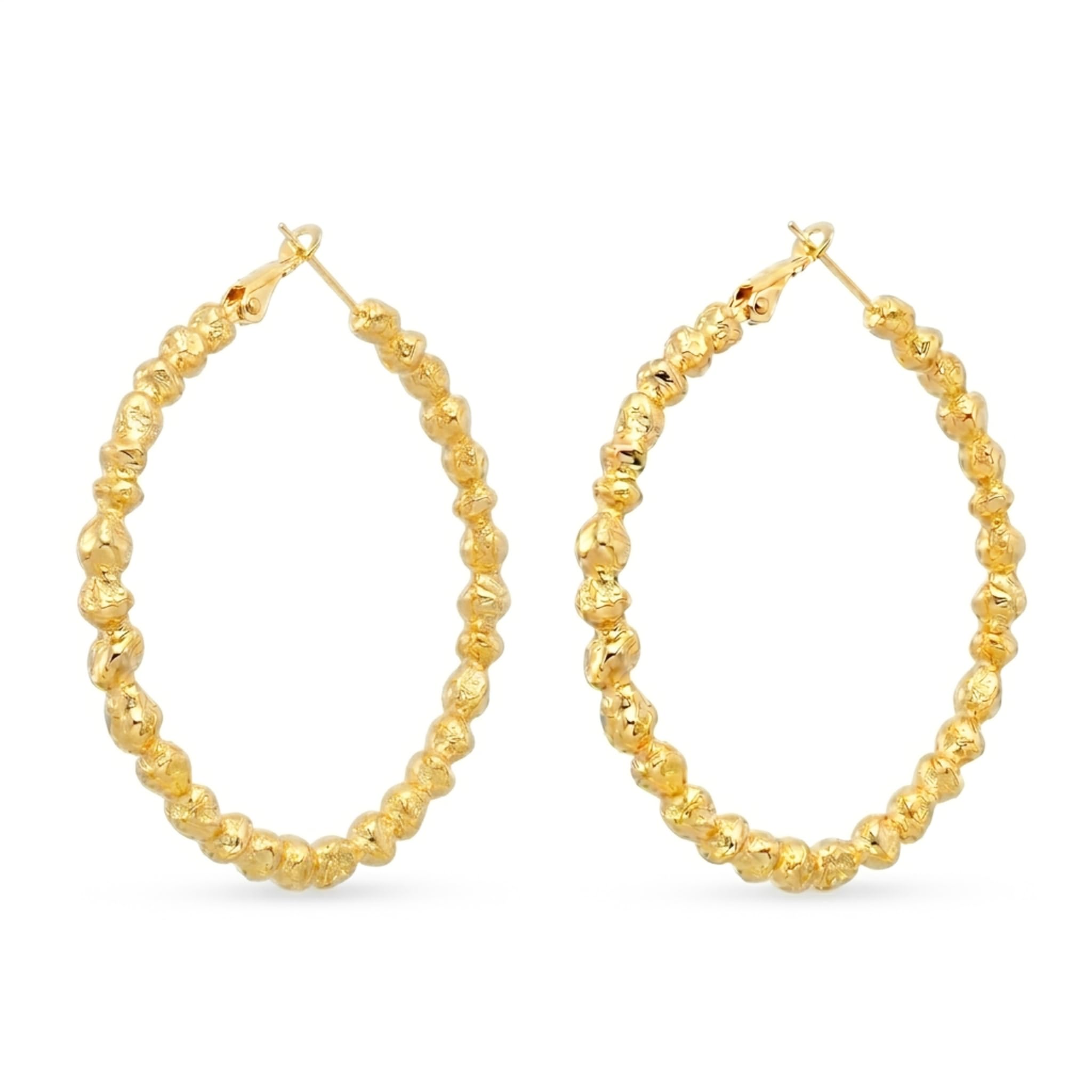14K Gold Large Irregular Nugget Textured Hoop Earrings