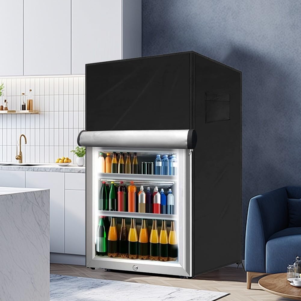 Copertura per frigorifero da esterno, tessuto Oxford 210D, impermeabile, nero/grigio, 56 x 58 x 86 cm o 58 x 58 x 142 cm, orlo elastico e accesso con cerniera (nero, 56 x 58 x 86 cm)