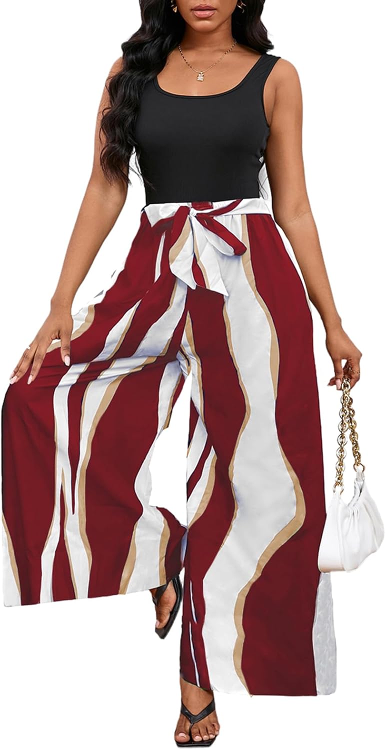 Bdwinz Women Casual Loose Summer Jumpsuit One Piece Print Outfits Sleeveless Wide Leg Pants Romper - Image 3