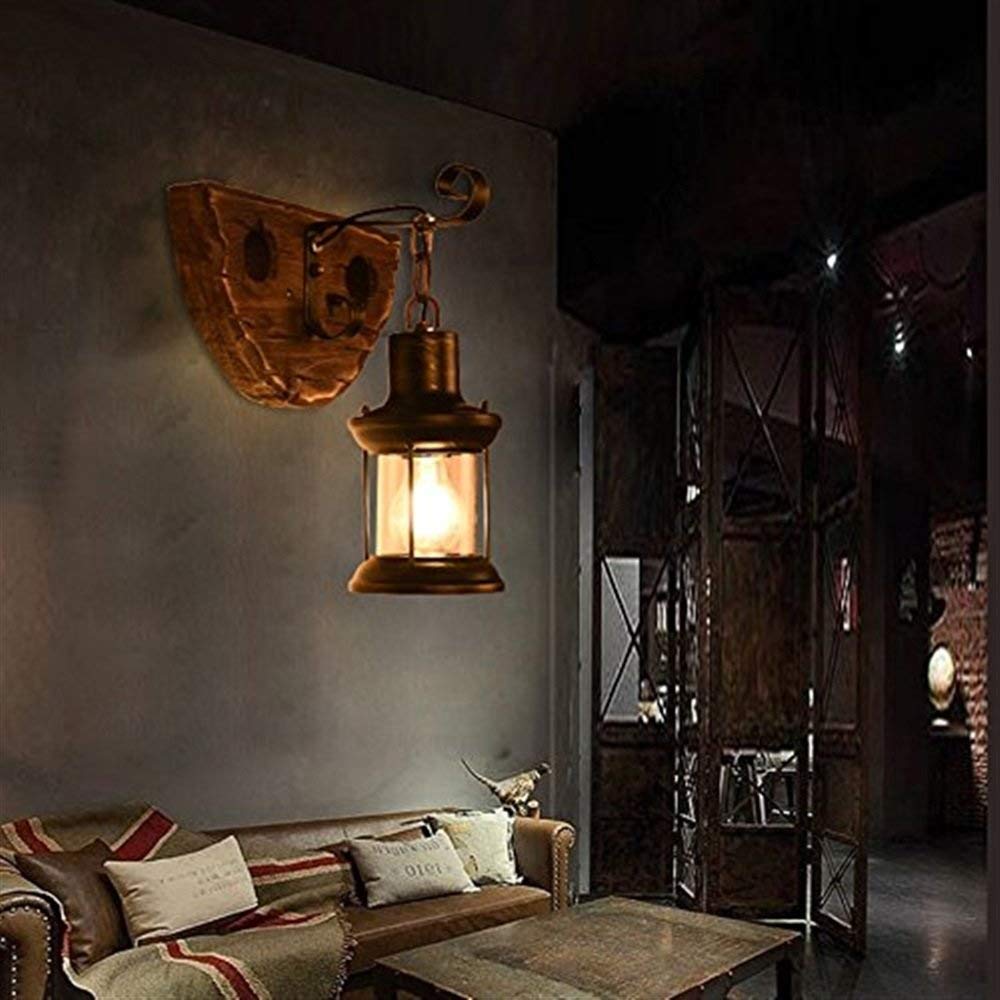 Lámpara de pared de madera para pasillo y cafeterías retro E27 7