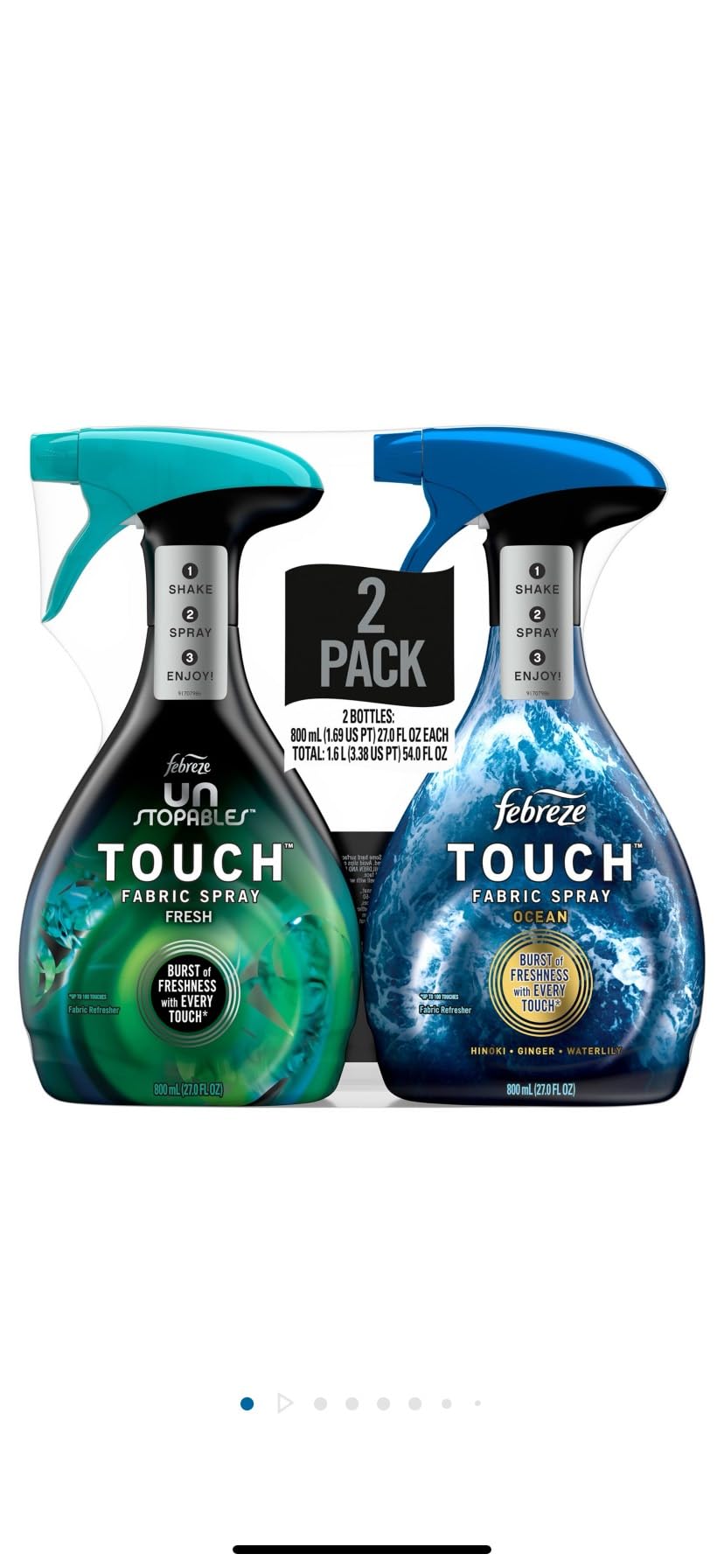 Febreze Touch Fabric Spray, Ocean & Unstopables Fresh 27 fl. oz., 2 pk. Touch activated scent.