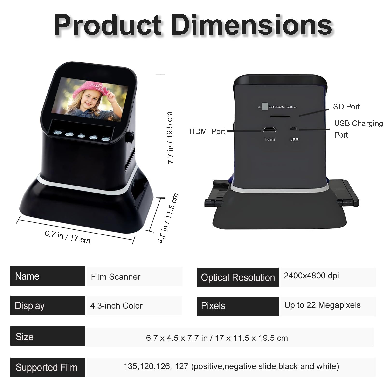 Scanner Diapositives et Négatifs Photo, Visionneuse Diapositives Haute Résolution avec écran LCD 4.3 '', Aucun Pc Nécessaire, Prend en Charge 5 Spécifications de Film 120