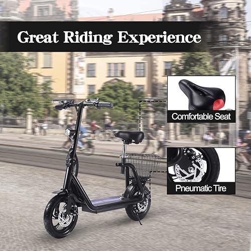 Miniatura 7 de TOXOZERS Patinete eléctrico  Motor sin escobillas de 350 W  36 V10 Ah  Neumáticos llenos de aire de 12 pulgadas  Asiento acolchado  hasta 15 mph