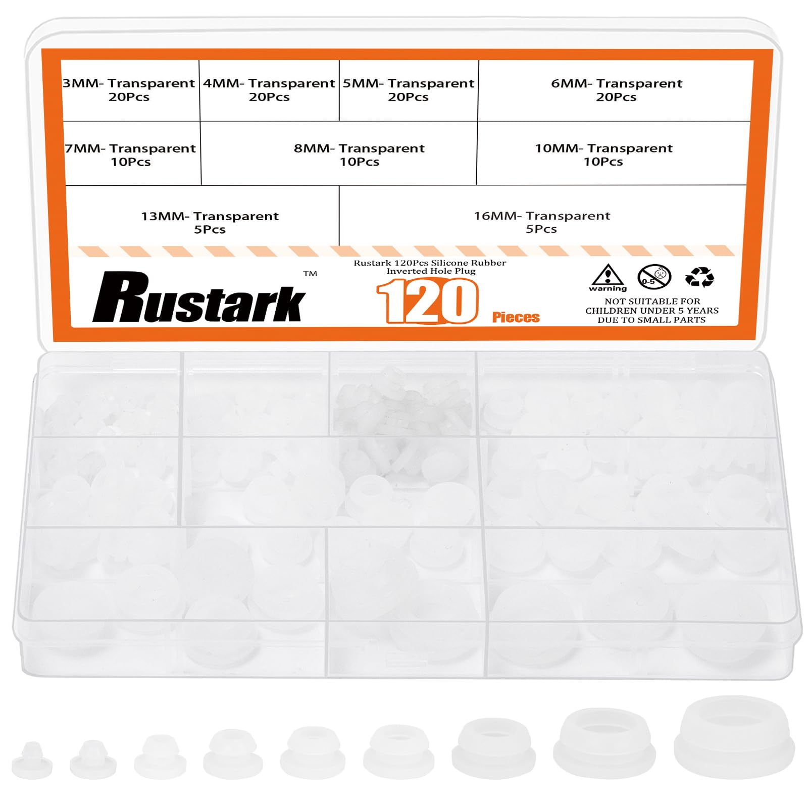 Rustark 120Pcs 9 Sizes Clear Rubber Hole Plugs Assortment Kit Silicone Round Hole Plug Snap Locking Waterproof Sealing Plug Seal Button Plugs for Kitchen Furniture