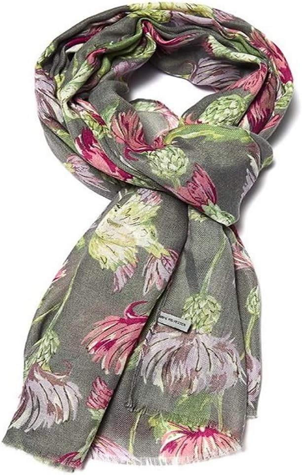 LilyRosaThistle & Bird Print Grey Scarf Colourful Oversize Ladies Scarfs