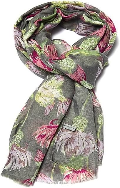 LilyRosa® Thistle & Bird Print Grey Scarf Colourful Oversize Ladies Scarfs