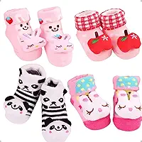 Kit 4 Pares Meias Bebê com Chocalho Pelúcia 3D Algodão Menino Menina Conforto Respirável 0 a 24 Meses Uso Diário
