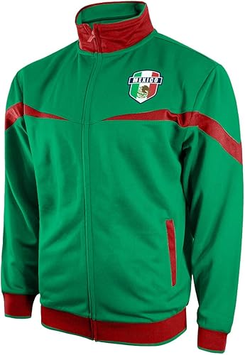 Icon Sports Chamarra deportiva de México, equipo nacional de fútbol de fútbol para hombre, con cremallera completa, para adulto, México-verde