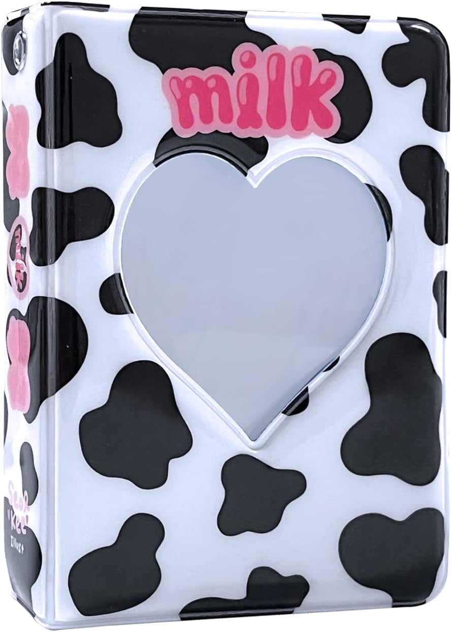 3 Inch Mini Photo AlbuPhotocard Holder, Love Heart Hollow Photocard Id Holder 40 Pockets (Black)