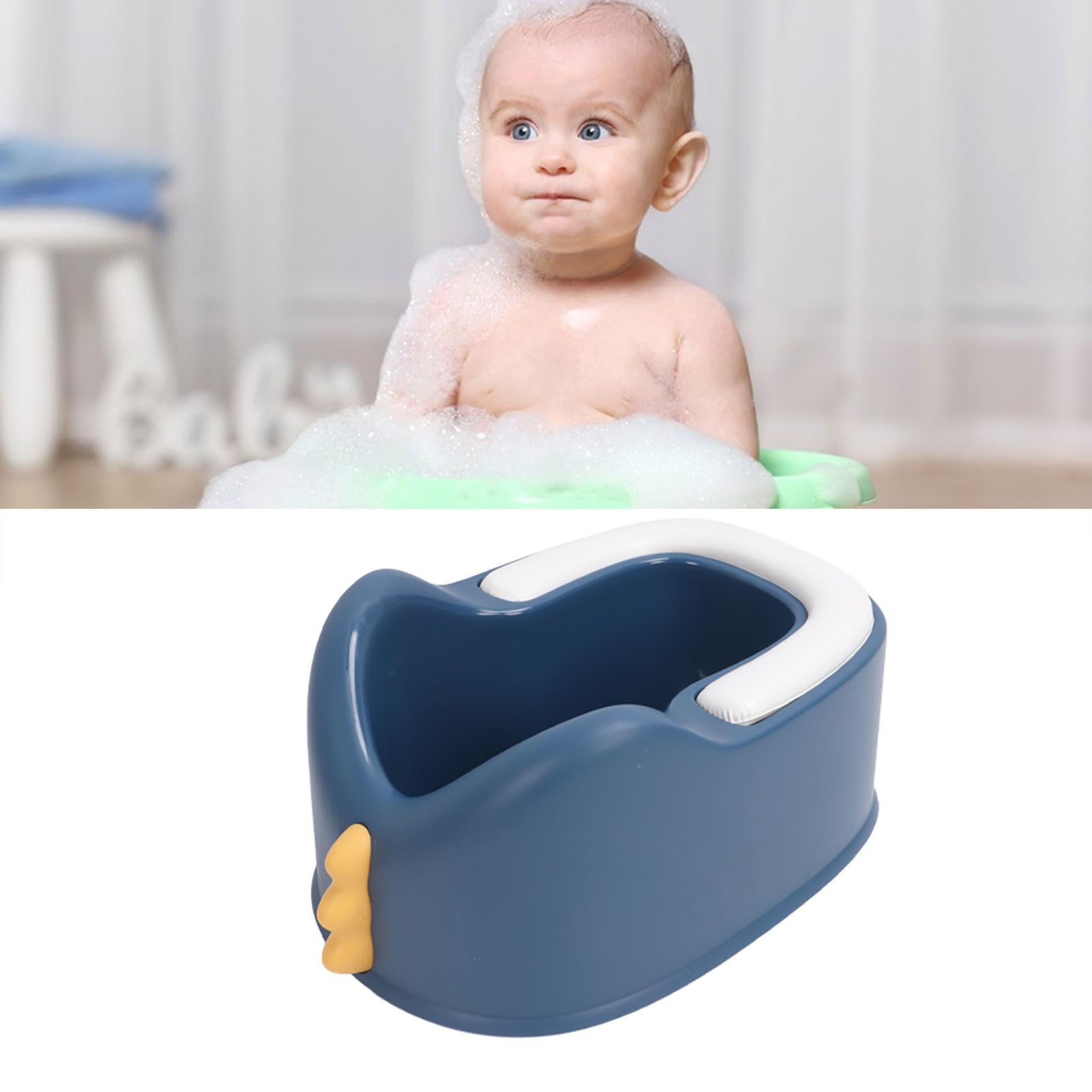 Baby Toddler Wash Basin with PVC Soft Cushion for Kids, Plastic Butt Wash Basin (Blue)