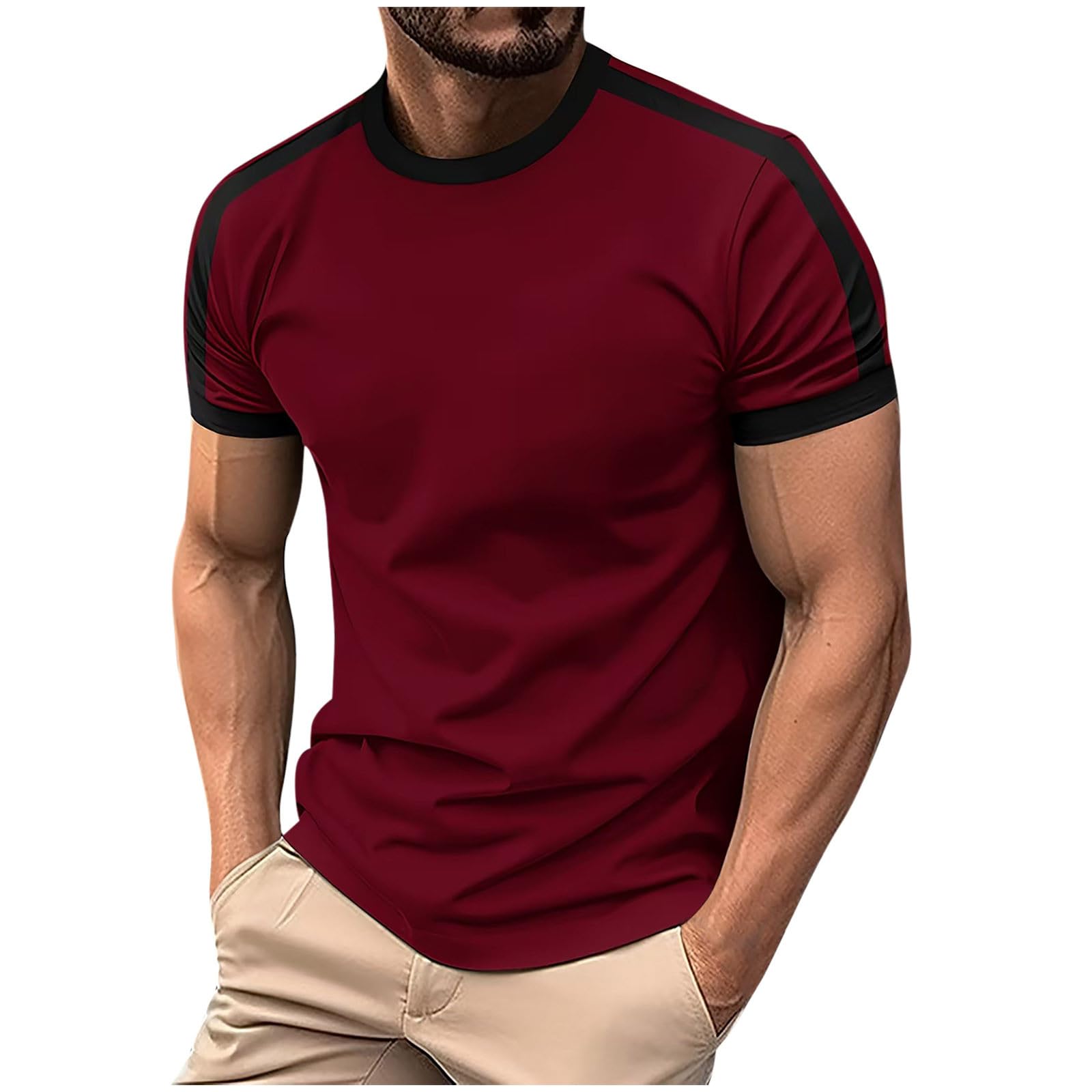 Cambkatl Mens Color Block Basic Summer T-Shirts Short Sleeve Pullover Casual Crewneck Outdoor Athletic Tee Tops
