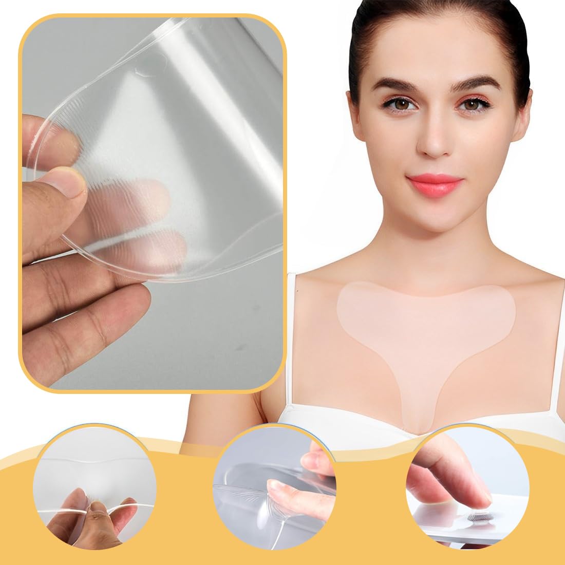 4 Pezzi Cerotti Antirughe in Silicone Trasparente per Collo, Décolleté e Petto – Patch Riutilizzabile Notturna per Donna e Ragazza, Cuscinetto Antietà per Prevenzione Rughe e Lift Cutaneo