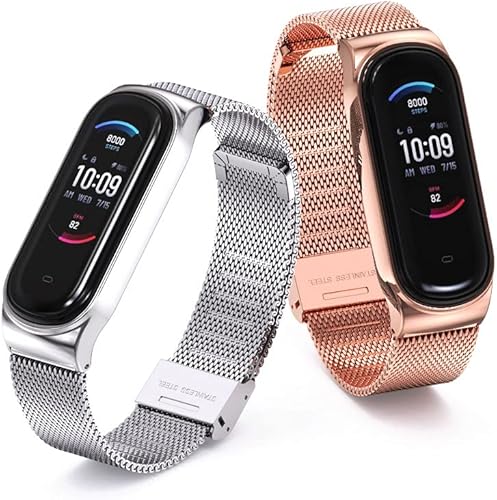 Miniatura 9 de MIJOBS Correa de repuesto de metal para Amazfit Band 5, compatible con Amazfit 5 Fitness Tracker (Milán, oro rosa)