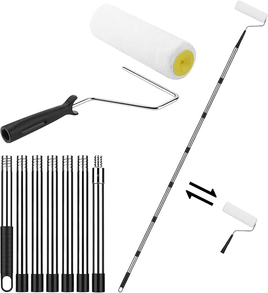 Rullo per Pittura da 23 cm con Asta di Estensione, Roller Paint Portatile con Impugnatura Antiscivolo e Grande Carico Vernice, Rullo in Microfibra Professionale per Pittura, Pareti, Soffitti - 1