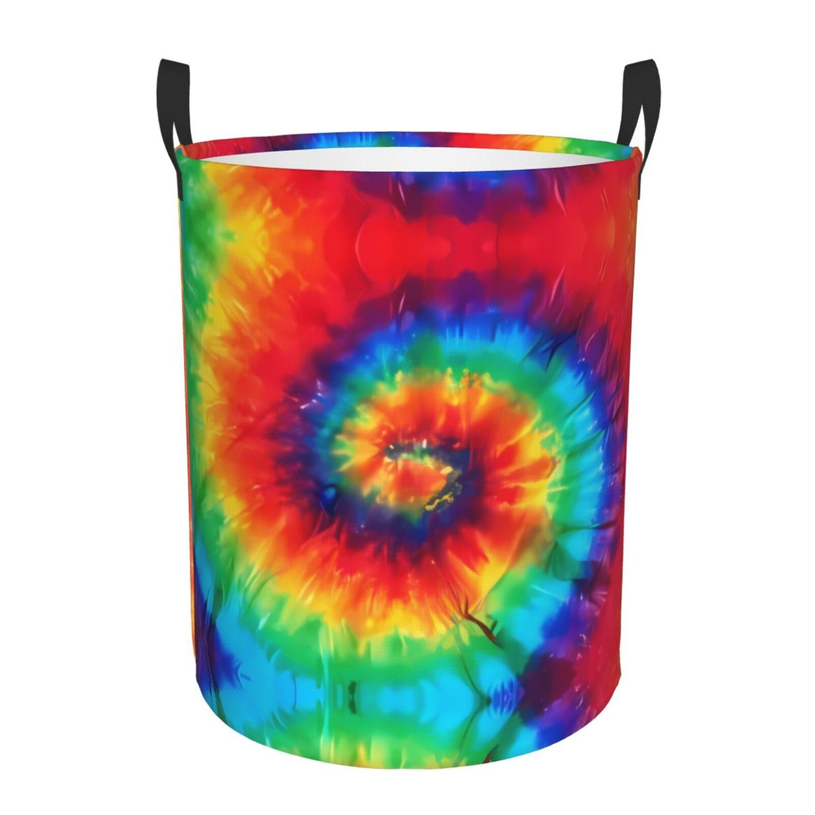 S Collapsible tie dye rainbow Print Circular Hamper Round