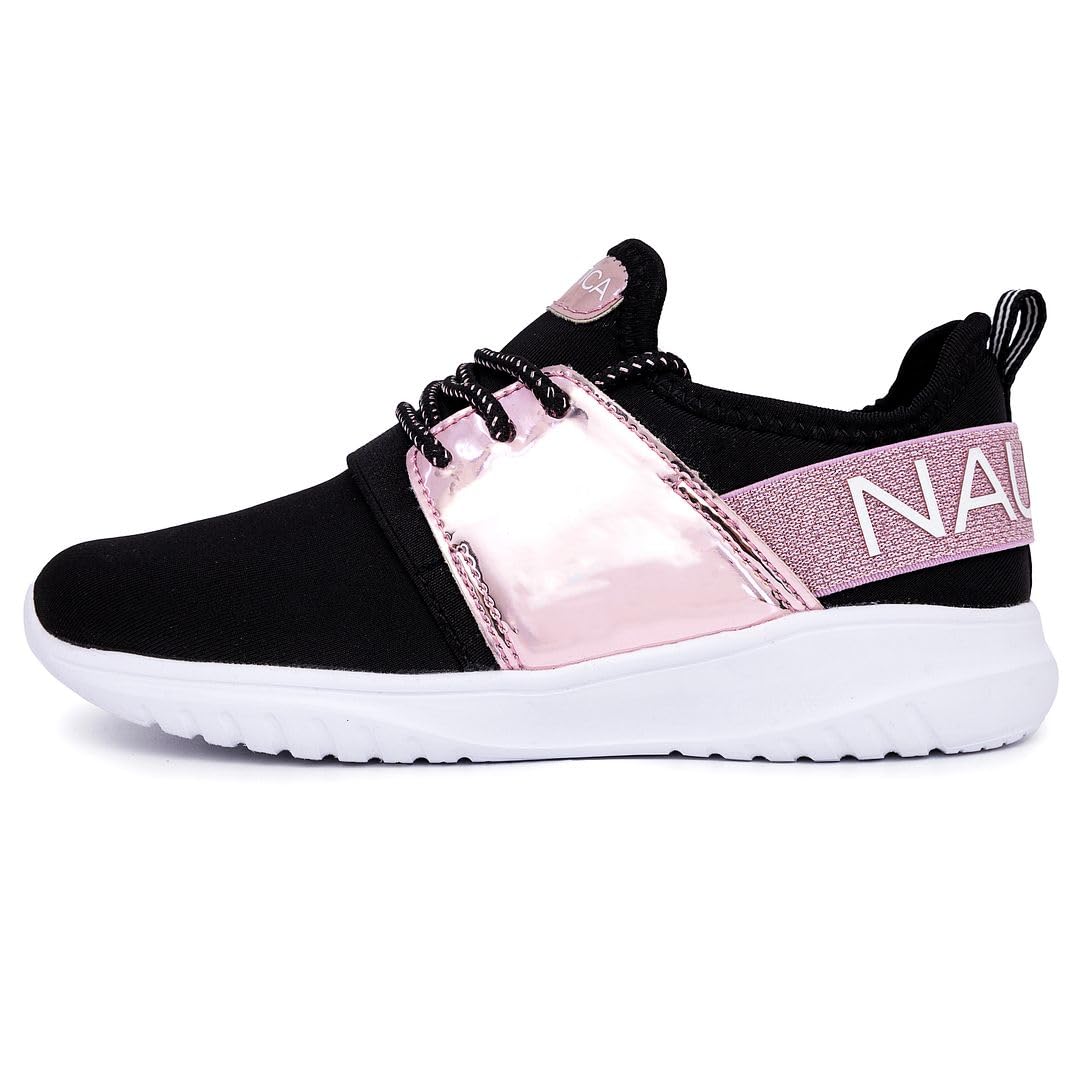 Nautica Missy Youth Girls Athletic Fashion Cross Trainer Lace Up Running Sneakers-Kappil Metallic-Pink Metallic Black-5