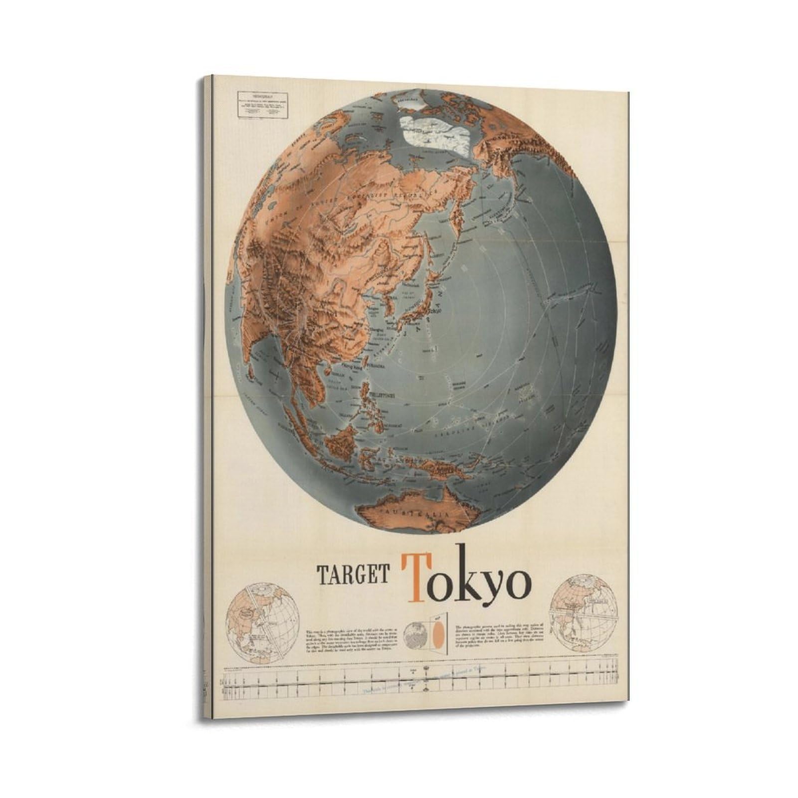 OKAHYS Vintage Travel Map Poster Target Tokyo Decorative Painting Canvas Wall Artworks Picture 24x36inch(60x90cm)
