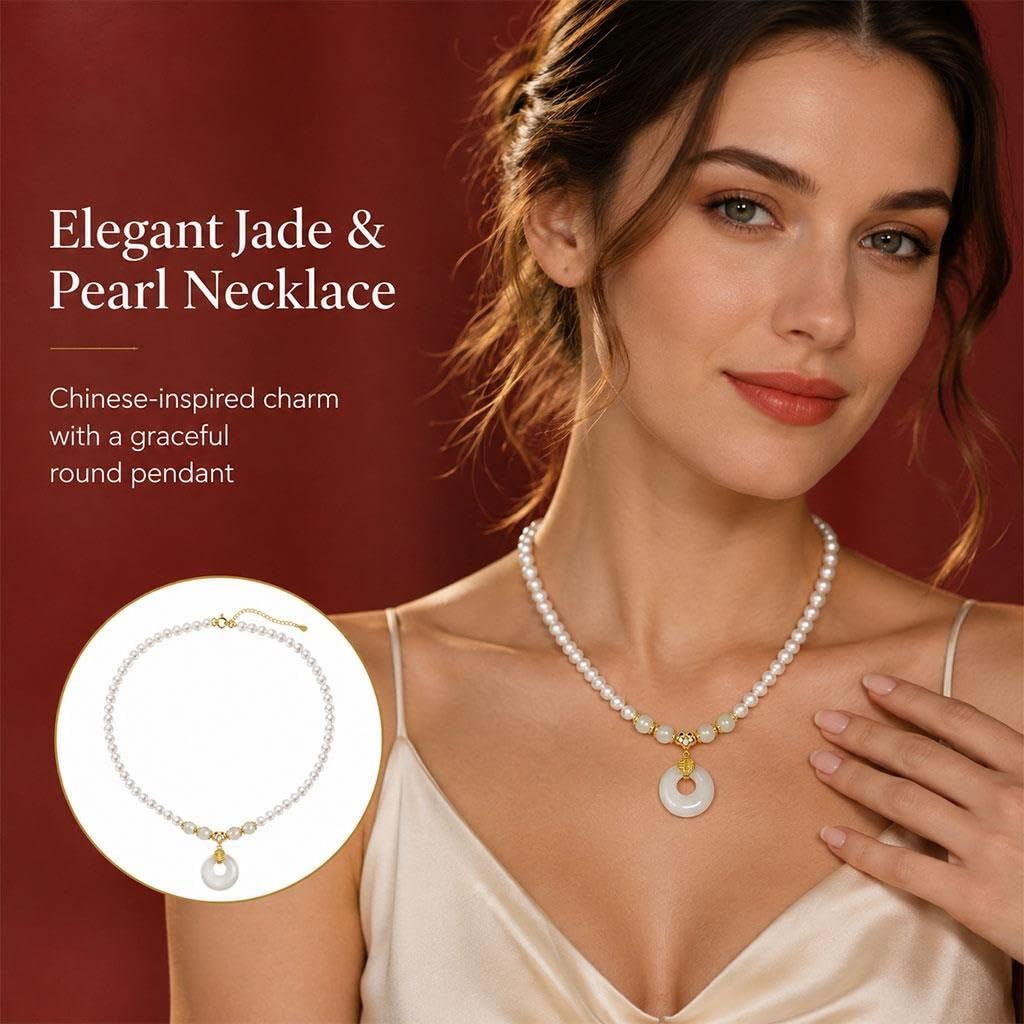 Collana Di Perle Cinese, Con Ciondolo In Giada Di Hetian