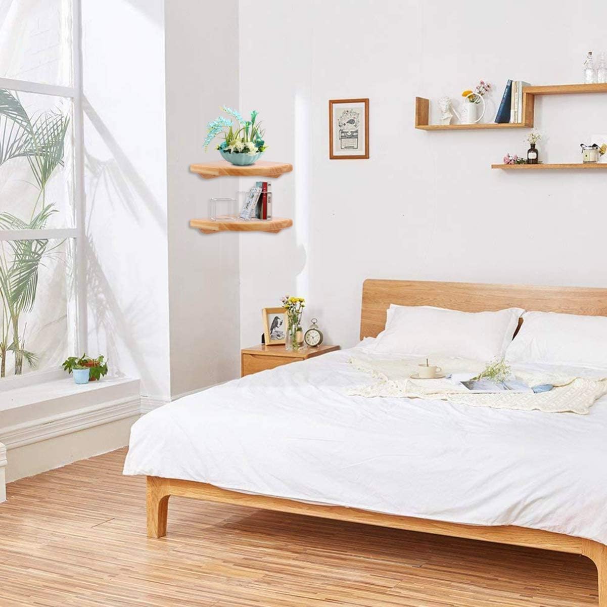 Garneck Home Wood Corner Shelf,Oak Floating Shelf Round End Wall Mounted Display Shelf Floating Speaker Nursey Monitor Shelf Bookshelf Wall Decor for Bathroom Kitchen 18cm - Image 4
