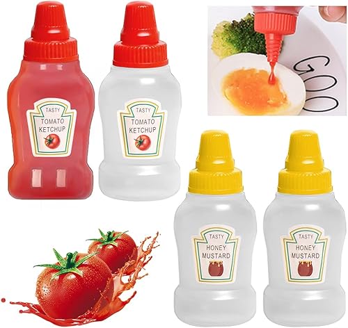4 mini botellas de ketchup, botellas exprimibles de condimentos, botellas de salsa de plástico, aderezo de ensalada, recipientes de tomate,
