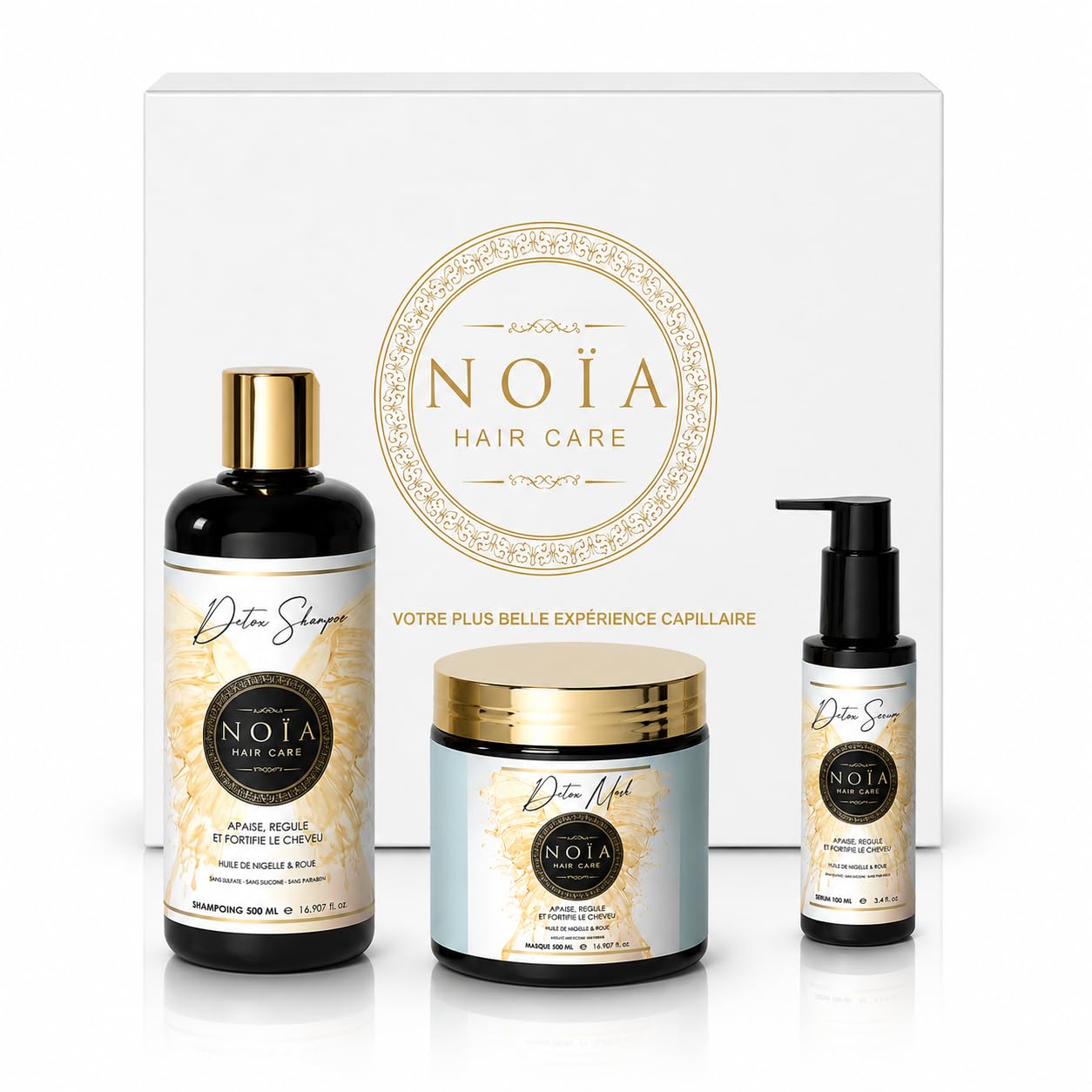 NOÏA HAIR - Luxury Hair Care Routine Set - DETOX Collection - Shampoo + Mask + Serum (Black Seed Oil & Mud)