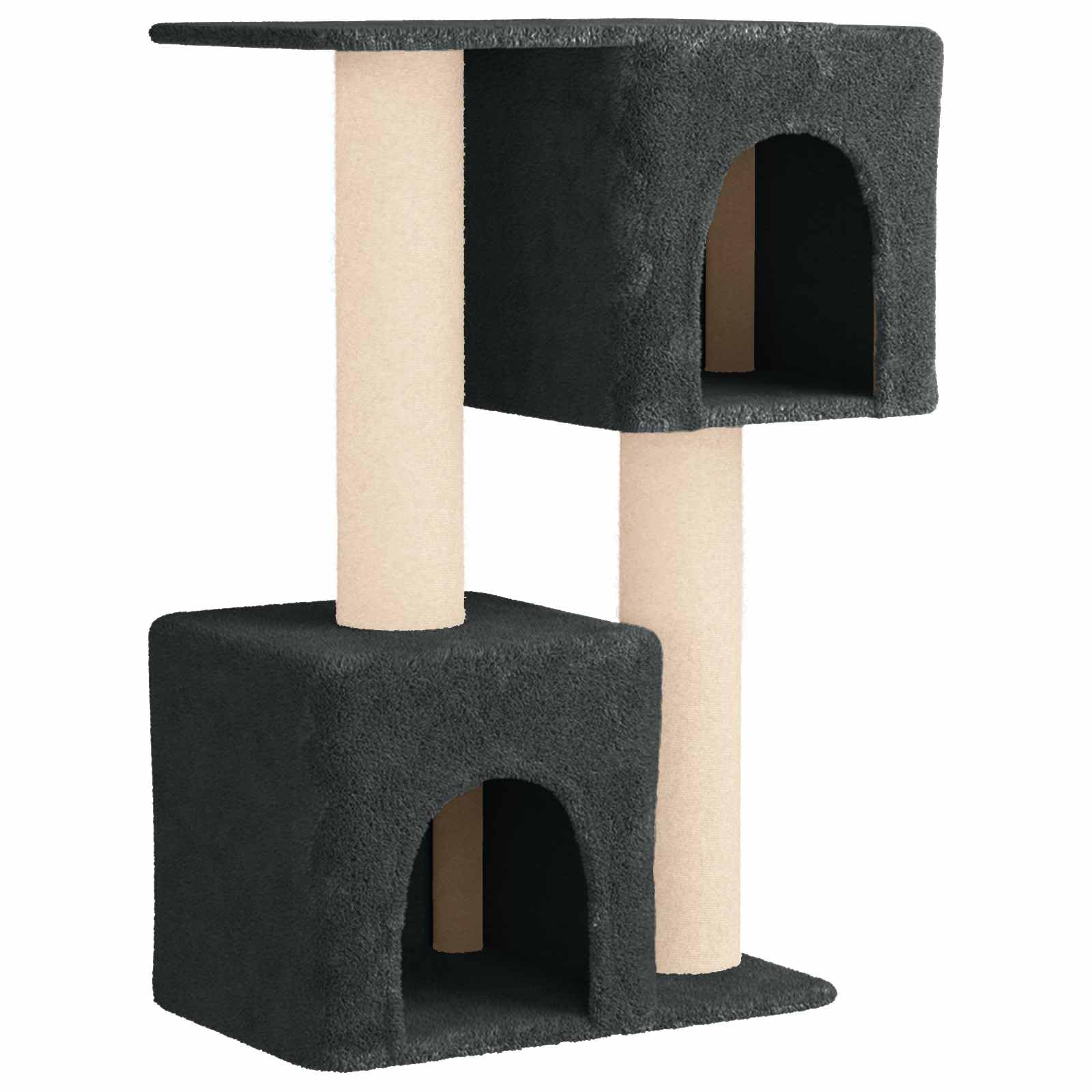 Rascador con columna rascador de sisal, gris oscuro, 114 cm | Torre de escalada de varios pisos con una acogedora cueva para gatos para el salón o el dormitorio.