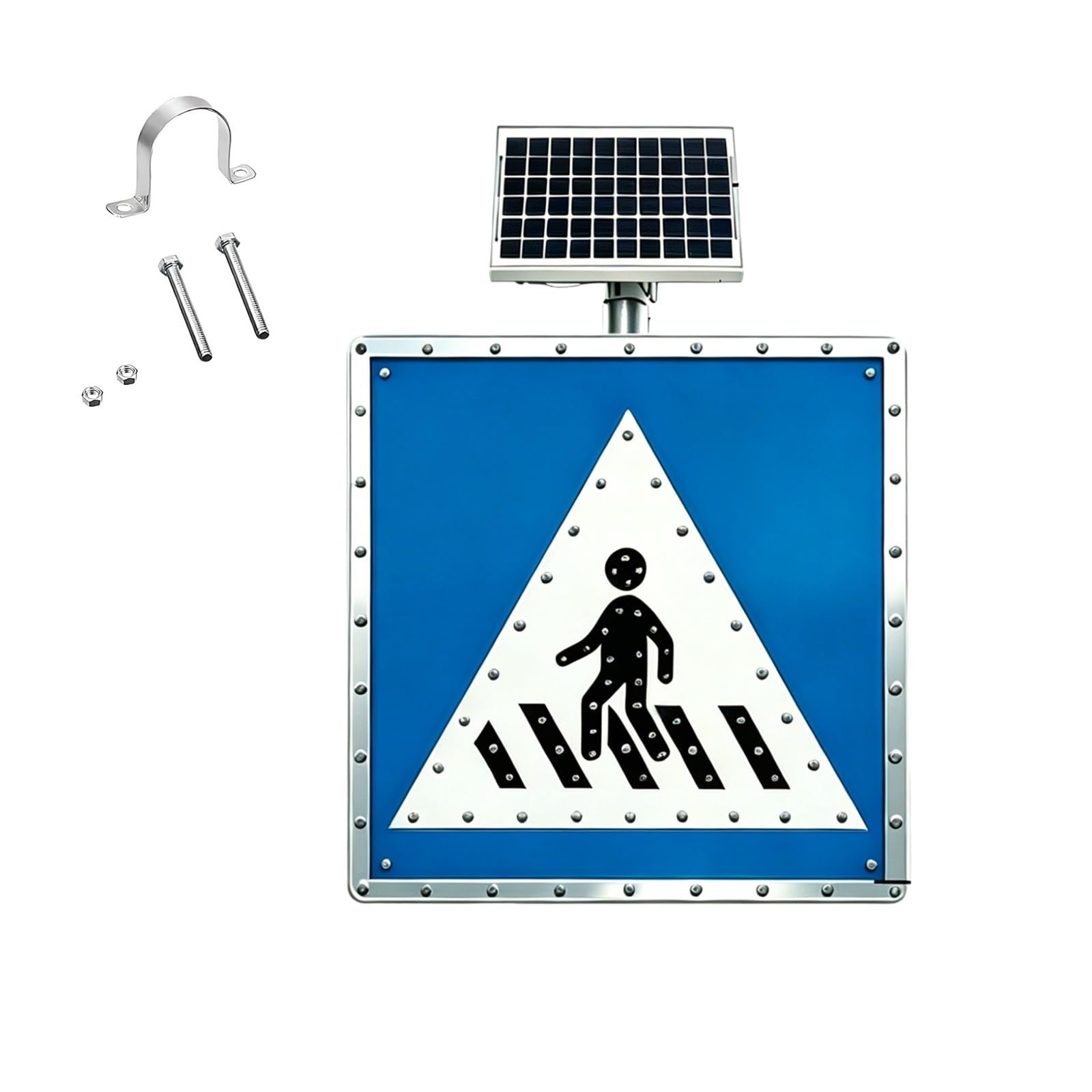 Señal Paso Peatonal Solar LED cartel de Tráfico, Cartel Luminoso Intermitente Alta Visibilidad, Visibilidad Nocturna de 500 Metros, Estructura de Aluminio, for Pasos de Peatones(24in)