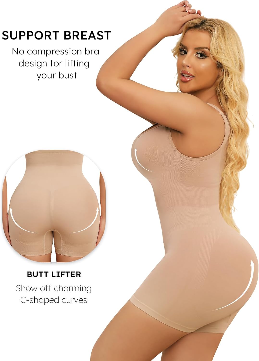 Womens Shapewear Bodysuit Tanks Seamless Tummy Control Shaping Full Body Shaper - Image 3