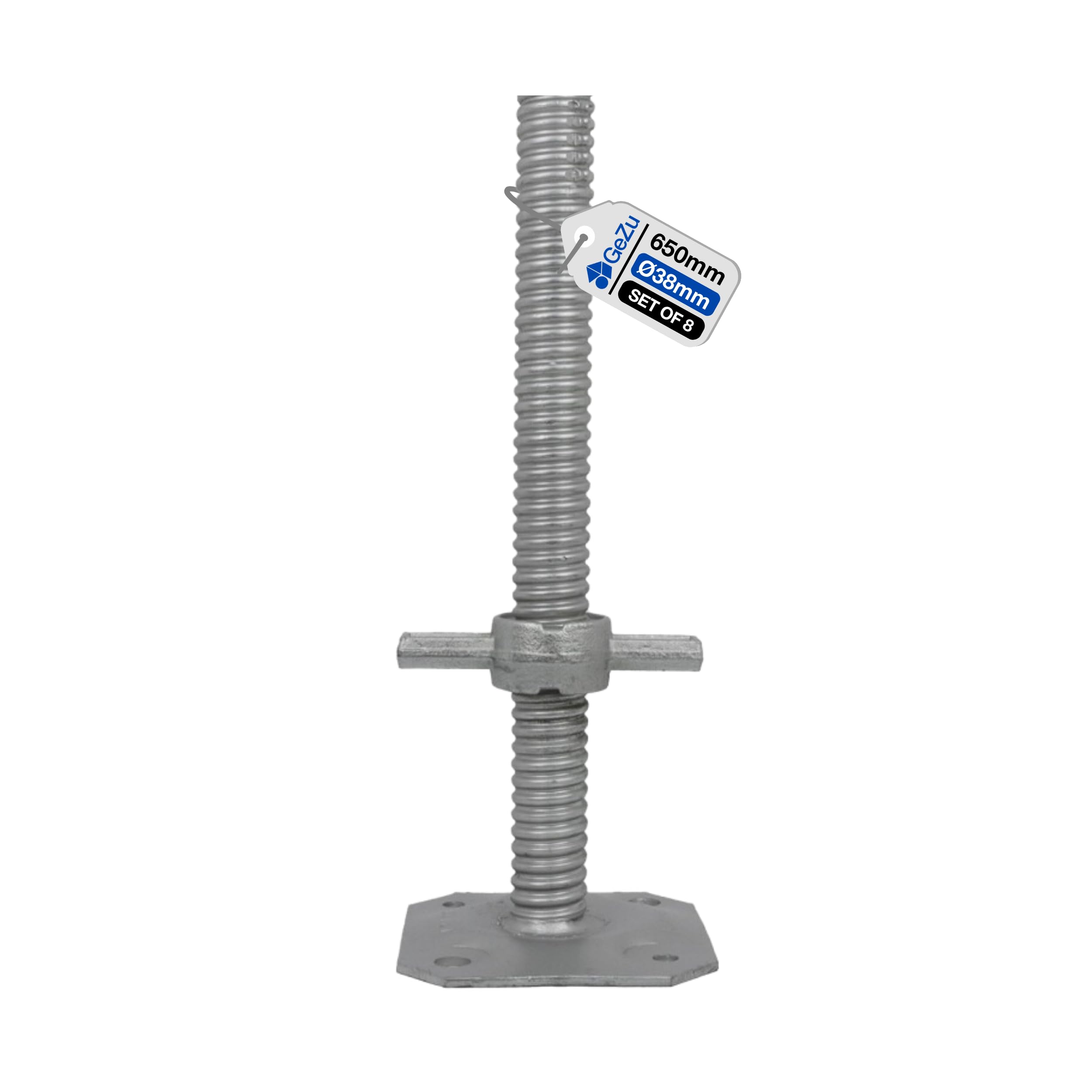 GeZu Impex Scaffold Base Jack 650 x 38 mm Electroplated Set of 8 Height Adjustable Base Leveling Screw Jack — image 1