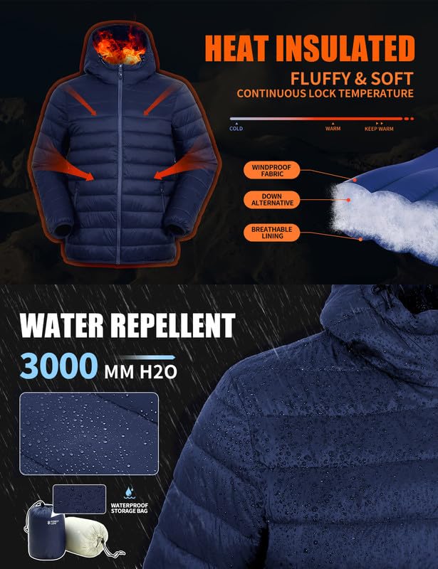 Pioneer Camp Doudoune homme imperméable ultra légère – Veste compressible 6 poches, capuche, veste outdoor de mi-saison pour randonnée voyage et sport