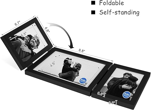 Miniatura 2 de 3 portarretratos verticales horizontales de madera con bisagras de 4 x 6 pulgadas y 5 x 7 pulgadas, triple plegable, decoración del hogar con parte