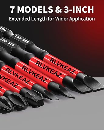 10-PCS 3 Long Magnetic Screwdriver Bits Set: Phillips Bits #1/#2/#3 & Slotted Head - S2 Alloy Steel, 1/4 Hex Shank for Impact Driver, Power Drill - Pro & DIY