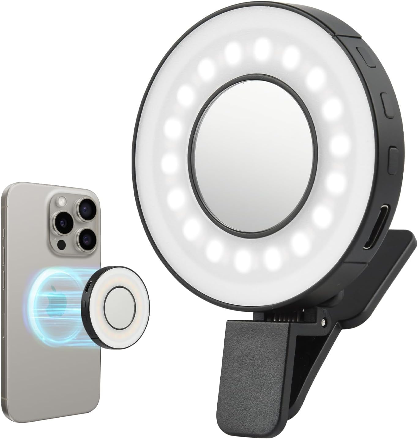 FKU 2025 Magnetic Mini LED Ring Light, Rechargeable Selfie Light for Phone, iPhone, Android, iPad, Laptop for Selfie/Video Conference/Zoom Call/Photography/Makeup/Picture