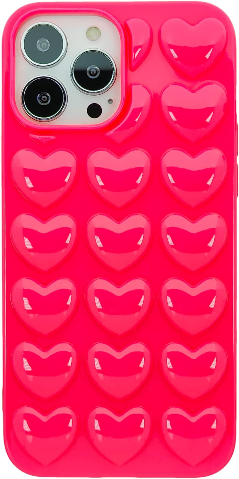DMaos iPhone 13 Case for Women, 3D Pop Bubble Heart Kawaii Gel Cover, Cute Girly for iPhone13 6.1 inch - Hot Pink