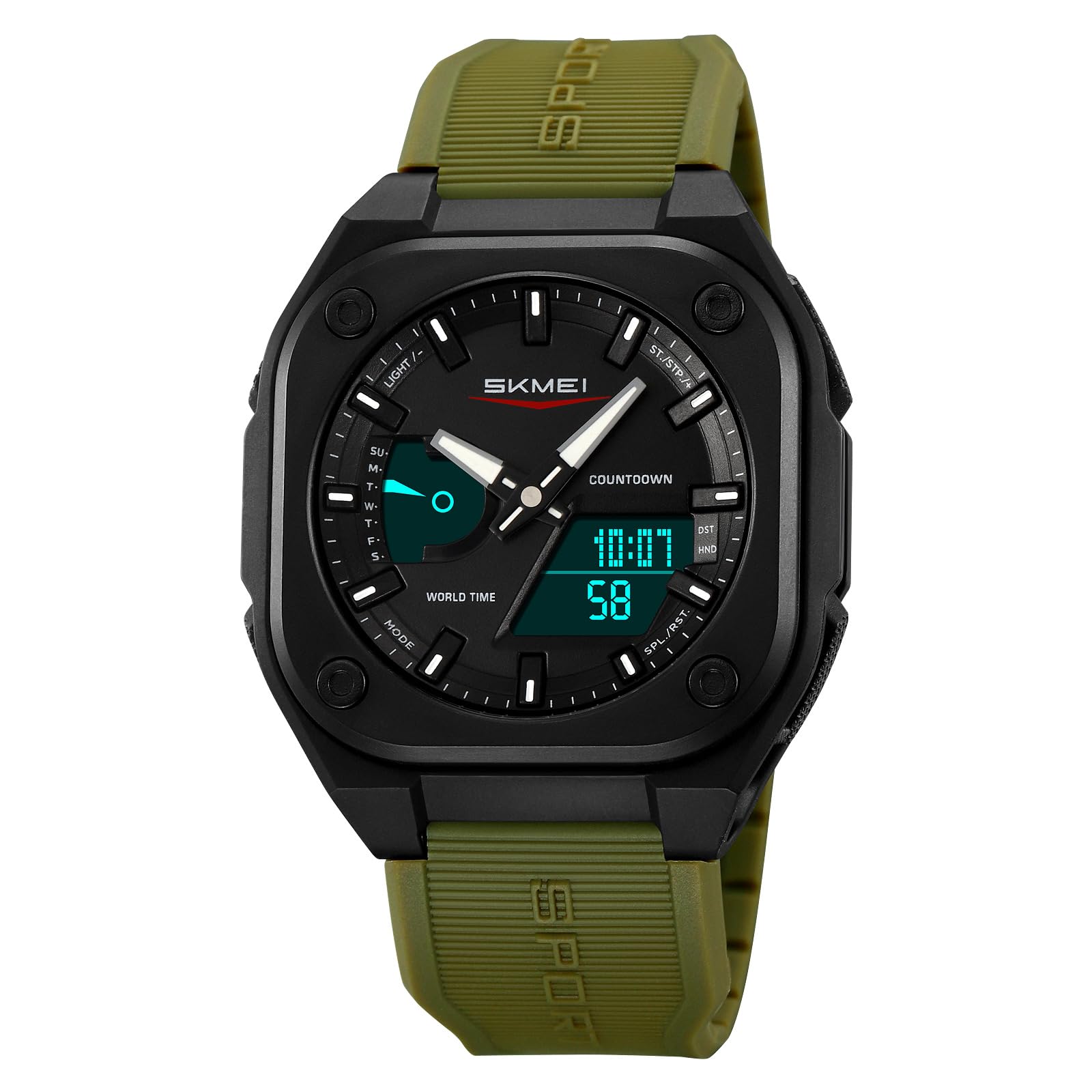Montre de sport multifonctionnelle étanche style militaire sport extérieur étanche à 50 m avec affichage du jour et minuterie