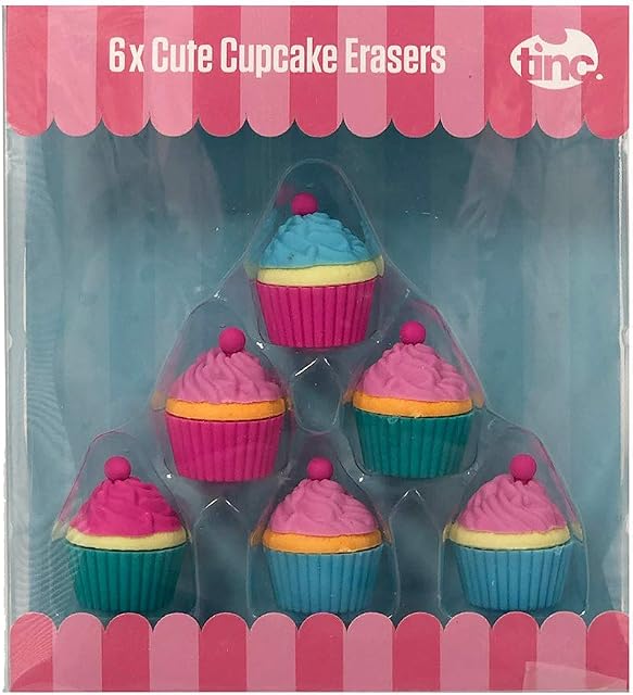 Tinc Cupcake Eraser Collection Set for Kids | Includes 6 Erasers | Correct Mistakes Easily | Great for use at School and for Homework | for Boys and Girls | Stationery,pink,blue,green