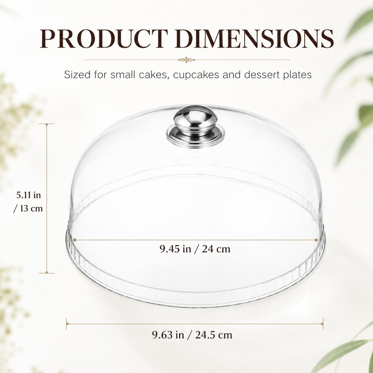NUOBESTY Couvercle de dôme transparent pour gâteau, dessert, pâtisserie, présentation, service et protection (24,9 cm)